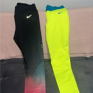 Nike Kids Black and Neon Yellow Leggings
